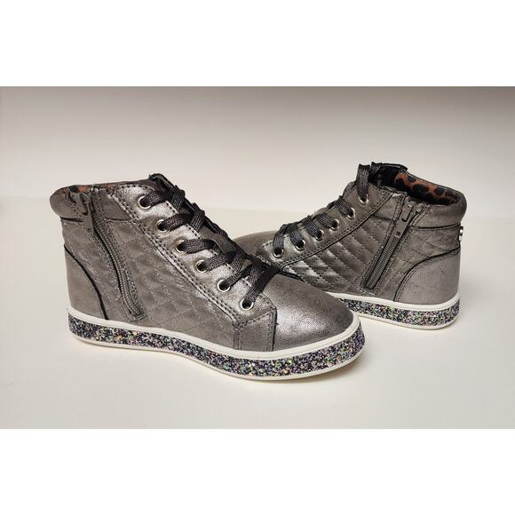 Steve Madden Girls JCarlson High-Top Sparkle Sole Silver Sneaker Size 2 - Picture 11 of 14